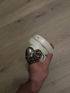 Chrome Hearts White Heart Buckle Leather Belt - Women's Accessories